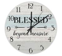 Madcolitote Blessed beyond Measure Wall Clock Bible Verse Large Wooden Wall Clocks Battery Operated 10 Inch Farmhouse Christian Home Decor Wall Decor for Living Room Kitchen Bedroom Office
