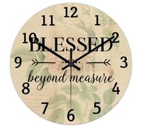 Madcolitote Blessed beyond Measure Wooden Wall Clock Bible Verse Christian 10 Inch Wall Clocks Battery Operated Silent Religious Decor for Bedroom Living Room Office