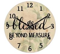 Madcolitote Blessed beyond Measure Wooden Wall Clock Bible Verse Christian Large Wall Clocks Battery Operated 15 Inch Religious Quote Art Decor for Living Room Bedroom Office