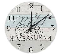 Madcolitote Blessed beyond Measure Wooden Wall Clock Jesus Bible Verse Large Wall Clocks Battery Operated 12 Inch Silent Religious Faith Decor for Office School Bathroom