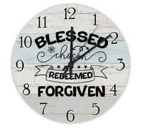 Madcolitote Blessed Chosen Redeemed Forgiven Wall Clock Bible Verse Wall Clocks Battery Operated 10 Inch Farmhouse Christian Home Decor Wall Decor for Kitchen Living Room Bedroom Office