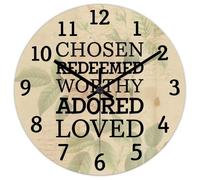 Madcolitote Chosen Redeemed Worthy Adored Loved Wooden Wall Clock Bible Verse Christian Large Wall Clocks Battery Operated 12 Inch Religious Faith Decor for Bedroom Living Room Office