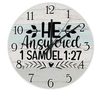 Madcolitote Christian Religious Wall Clock 10 Inch Large Wall Clocks Battery Operated He Answered 1 Samuel 1-27 Jesus Bible Verse Decor Retirement Living Room Decor Gift for Man Woman Friend