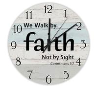 Madcolitote Christian Religious Wall Clock 10 Inch Wall Clocks We Walk by Faith Not by Sight Corinthians 5:7 Jesus Bible Verse Decor For Office Home Decor Wedding Birthday Housewarming Gift