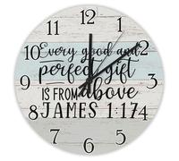 Madcolitote Christian Religious Wall Clock 12 Inch Round Wall Clocks Every Good Is from Above James 1 17 Bible Verse Christian Decor Living Room Decor Gift for Man Woman Friend