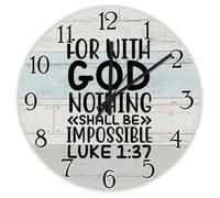 Madcolitote Christian Religious Wall Clock 15 Inch Large Wall Clocks For With God Nothing Shall Be Impossible Luke Jesus Bible Verse Decor Living Room Decor Gift for Man Woman Friend