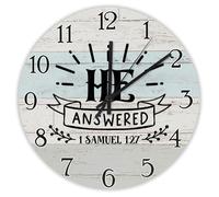 Madcolitote Christian Religious Wall Clock Round Decorative Clocks Battery Operated 10 Inch He Answered 1 Samuel 1-27 Jesus Bible Verse Decor For Living Room Bedroom Office Kitchen Gift