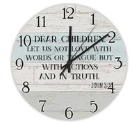 Madcolitote Christian Religious Wall Clock Wooden Wall Clocks 15 Inch Dear Children Let Us Not Love with Words Jesus Bible Verse Decor Living Room Decor Gift for Man Woman Friend Anniversary
