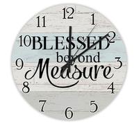 Madcolitote Christian Religious Wall Clock Wooden Wall Clocks Battery Operated 15 Inch Blessed beyond Measure Bible Verse Decor For Living Room Bedroom Kitchen Farmhouse Decor Birthday Gift