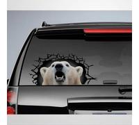 Madcolitote Cracked Car Stickers Polar Bear 3D Window Decal Bumper Die Cut Vinyl Decal Funny Laptop Stickers Pet Gift,10 Inch