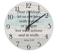 Madcolitote Dear Children let Us Not Love with Words John 3 :18 Wall Clock Bible Verse 12 Inch Round Wall Clocks Farmhouse Christian Home Decor for Living Room Kitchen Bedroom Bathroom