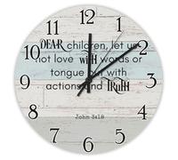 Madcolitote Dear Children let Us Not Love with Words Or Tongue Wall Clock Bible Verse 15 Inch Round Wall Clocks Farmhouse Christian Home Decor for Kitchen Living Room Bedroom Office