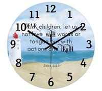 Madcolitote Dear Children let Us Not Love with Words Or Tongue Wooden Wall Clock Jesus Bible Verse Decorative Clocks 12 Inch Religious Quote Art Decor for Office School Bathroom