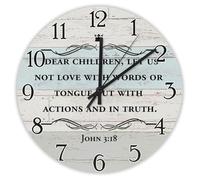 Madcolitote Dear Children Let Us Not Love with Words Wall Clock Bible Verse 12 Inch Wooden Wall Clocks Battery Operated Farmhouse Christian Wall Decor for Kitchen Living Room Bedroom Office