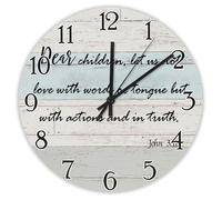 Madcolitote Dear Children Let Us Not Love with Words Wall Clock Bible Verse Wall Clocks Battery Operated 15 Inch Farmhouse Christian Home Decor for Kitchen Bedroom Living Room Office