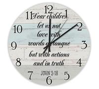 Madcolitote Dear Children Let Us Not Love with Words Wooden Wall Clock Bible Verse Wall Clocks Battery Operated 12 Inch Silent Non-Ticking Jesus Quote Decor for Living Room Bedroom Office