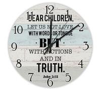 Madcolitote Dear Children Let Us Not Wall Clock Bible Verse Large Wooden Wall Clocks Battery Operated 15 Inch Farmhouse Christian Wall Decor for Living Room Kitchen Bedroom Office