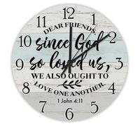 Madcolitote Dear Friends since God So Loved Us Wooden Wall Clock Bible Verse Christian 15 Inch Wall Clocks Battery Operated Non-Ticking Religious Decor for Office School Bathroom
