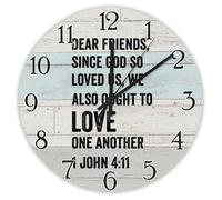 Madcolitote Dear Friends since God So Loved Us Wooden Wall Clock Jesus Bible Verse 10 Inch Wall Clocks Battery Operated Silent Non-Ticking Jesus Quote Decor for Living Room Bedroom Office