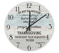 Madcolitote Do Not Be Anxious About Anything Wooden Wall Clock Jesus Bible Verse Large Wall Clocks Battery Operated 10 Inch Religious Quote Art Decor for Living Room Bedroom Office