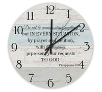 Madcolitote Do Not Be Anxious About Anything Wooden Wall Clock Jesus Bible Verse Wall Clocks Battery Operated 10 Inch Silent Religious Quote Art Decor for Office School Bathroom