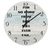 Madcolitote For No Word from God Will Ever Fail Wall Clock Bible Verse 10 Inch Round Wall Clocks Battery Operated Farmhouse Christian Home Decor for Kitchen Living Room Bedroom Office