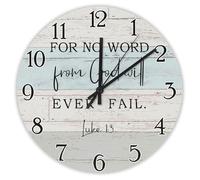 Madcolitote For No Word from God Will Ever Fail Wooden Wall Clock Jesus Bible Verse Wall Clocks Battery Operated 15 Inch Silent Non-Ticking Religious Decor for Bedroom Living Room Office