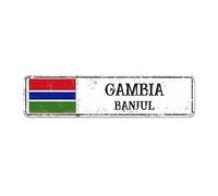 Madcolitote Gambia Custom Street Signs Metal Gambia Flag Signs Gambia Capital Country City Souvenir Aluminum Metal Sign Rustic Vintage Home Decoration Gift for Foreign Friend, Neighbor 3x12in