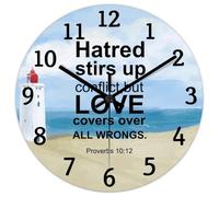 Madcolitote Hatred Stirs Up Conflict But Love Covers over All Wrongs Wooden Wall Clock Bible Verse Decorative Clocks 10 Inch Religious Faith Decor for Living Room Bedroom Office