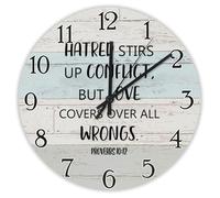 Madcolitote Hatred Stirs Up Conflict but Love Covers over All Wrongs Wooden Wall Clock Bible Verse Wall Clocks Battery Operated 10 Inch Religious Decor for Bedroom Living Room Office