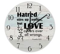 Madcolitote Hatred Stirs Up Conflict Wall Clock Bible Verse Wall Clocks Battery Operated 15 Inch Farmhouse Christian Wall Decor for Kitchen Living Room Bedroom Office