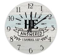 Madcolitote He Answered 1 Samuel 1-27 Wooden Wall Clock Bible Verse Large Wall Clocks Battery Operated 15 Inch Non-Ticking Jesus Quote Decor for Living Room Bedroom Office