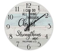 Madcolitote I Can Do All Thing Through Christ Philippians 4:13 Wooden Wall Clock Bible Verse Christian 15 Inch Large Wall Clocks Christian Religious Decor for Living Room Bedroom Office