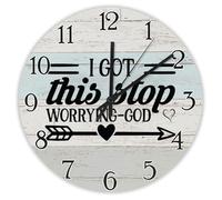 Madcolitote I Got This Stop Worrying-god Wall Clock Bible Verse 10 Inch Wooden Wall Clocks Battery Operated Farmhouse Christian Wall Decor Home Decor for Kitchen Living Room Bedroom Office