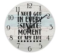 Madcolitote I Need God in Every Single Moment of My Life Wooden Wall Clock Bible Verse Wall Clocks Battery Operated 10 Inch Silent Christian Religious Decor for Bedroom Living Room Office