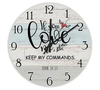 Madcolitote If You Love Me keep My Commands Wooden Wall Clock Bible Verse Large Wall Clocks Battery Operated 10 Inch Silent Christian Religious Decor for Living Room Bedroom Office