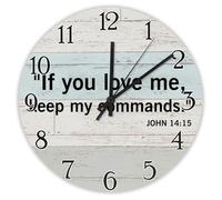 Madcolitote If You Love Me Keep My Commands Wooden Wall Clock Jesus Bible Verse 10 Inch Wall Clocks Battery Operated Silent Non-Ticking Religious Decor for Office School Bathroom
