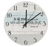 Madcolitote In All Your Ways Submit to Him Wooden Wall Clock Bible Verse Christian Large Wall Clocks Battery Operated 15 Inch Religious Quote Art Decor for Office School Bathroom
