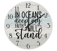 Madcolitote In Oceans Deep My Faith Will Stand Wall Clock Bible Verse Large Wall Clocks Battery Operated 15 Inch Farmhouse Christian Home Decor for Living Room Kitchen Bedroom Office