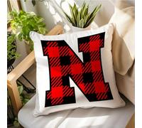Madcolitote Initial Letter N Monogram Pillow Covers Black And Red Buffalo Plaid 26 Letter Cushion Cover 16x16in Farmhouse Pillow Case Accent Pillowcase Gifts for Mom Bridesmaid Bridal Shower