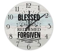 Madcolitote Jesus Bible Verse 10 Inch Large Wall Clocks Battery Operated Blessed Chosen Redeemed Forgiven Wall Clock Scripture Print Home Decor for Living Room Kitchen Bedroom Classroom