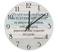Madcolitote Jesus Bible Verse 10 Inch Large Wall Clocks Do Not Be Anxious About Anything Philippians 4:6 Clock Christian Scripture Home Decor for Living Room Kitchen Bedroom Classroom