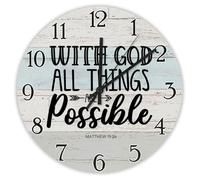 Madcolitote Jesus Bible Verse 10 Inch Round Wall Clocks with God All Things Are Possible MATTHEW 19-26 Wall Clock Scripture Print Home Decor for Kitchen Living Room Bedroom Classroom