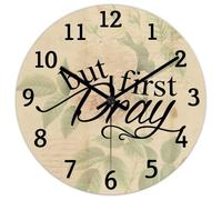 Madcolitote Jesus Bible Verse 12 Inch Wooden Wall Clocks Battery Operated But First Pray Clock Non-Ticking Easy to Read Scripture Home Decor for Kitchen Bedroom Living Room Classroom