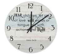 Madcolitote Jesus Bible Verse 12 Inch Wooden Wall Clocks Dear Children let Us Not Love with Words Or Tongue Clock Scripture Print Home Decor for Kitchen Living Room Bedroom Classroom