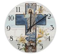 Madcolitote Jesus Bible Verse 15 Inch Round Wall Clocks Battery Operated Bless This Home All Who Enter Wall Clock Christian Scripture Home Decor for Kitchen Bedroom Living Room Classroom