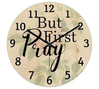 Madcolitote Jesus Bible Verse Large Wall Clocks Battery Operated 15 Inch But First Pray Clock Silent Easy to Read Scripture Print Home Decor for Home Kitchen Office School Bathroom