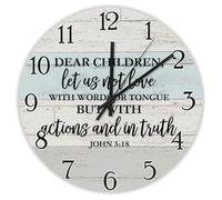 Madcolitote Jesus Bible Verse Round Decorative Clocks 10 Inch Dear Children Let Us Not Love with Word Wall Clock Scripture Print Home Decor for Living Room Kitchen Bedroom Classroom