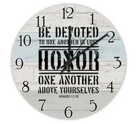 Madcolitote Jesus Bible Verse Wooden Wall Clocks Battery Operated 10 Inch Be Devoted to One Another in Love Clock Christian Scripture Home Decor for Living Room Kitchen Bedroom Classroom