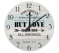 Madcolitote Jesus Quote Wall Clock Large Wooden Wall Clocks 10 Inch Hatred Stirs Up Conflict but Love Covers Jesus Bible Verse Decor Living Room Decor Gift for Man Woman Friend Anniversary